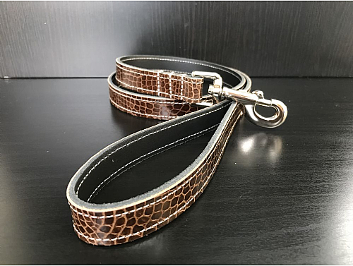 Shiny Brown Reptile Pattern - Real Hide Leather Dog Lead - 110 cm